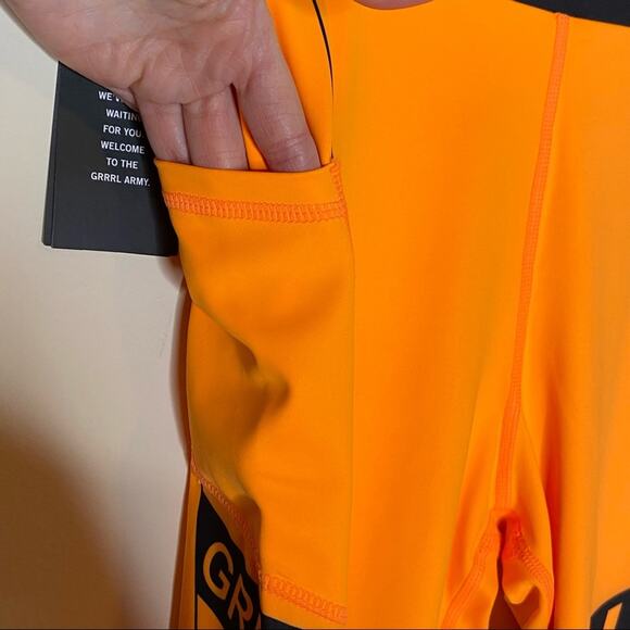 GRRRL Amanda Heather Leggings Orange Black Flex Strong Workout Pants Pocket NWT - Picture 6 of 6